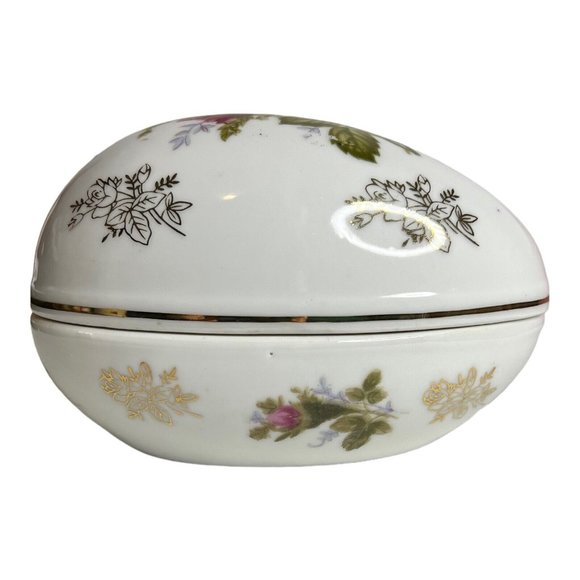 Hand Painted Lefton Floral Roses Gold Trim Easter Egg Trinket‎ Box 2209 - Picture 6 of 11